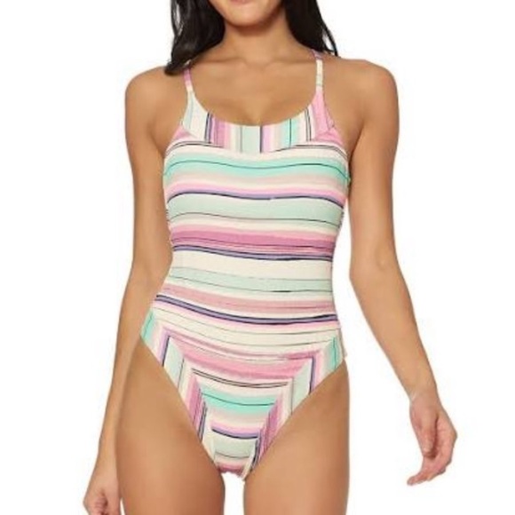 JESSICA Simpson Pink Stripe One Piece Swimsuit - Picture 1 of 9